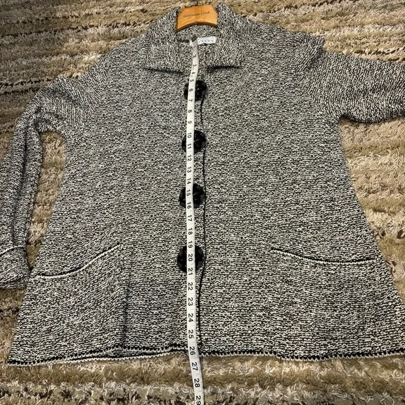 Willow Sweater Coat Large Button Up Knit Jacket Lagenlook Black White - Picture 10 of 10